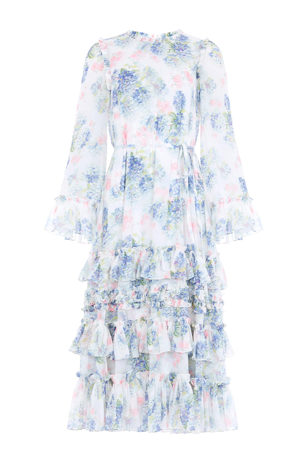 Hydrangea Chiffon Round Neck Ankle Gown